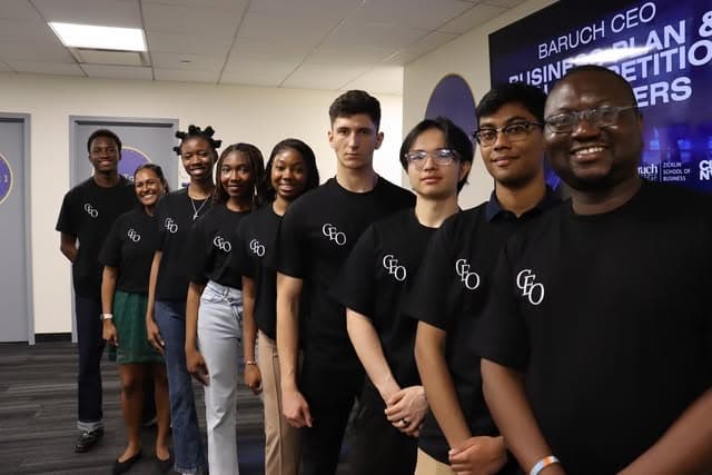 Baruch CEO members lined up in black CEO shirts